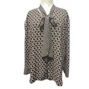 Chico's Womens CEO Links Long Sleeve Woven Bow Blouse Size 4 US 20/22 Multicolor